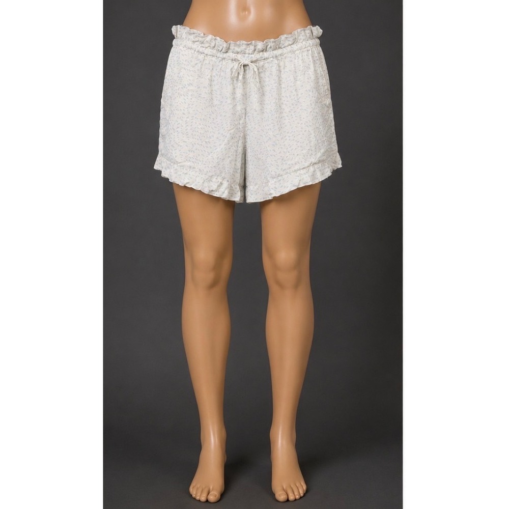 Open Edit Womens Blue White Abstract Print Ruffle Hem Paperbag Waist Shorts L